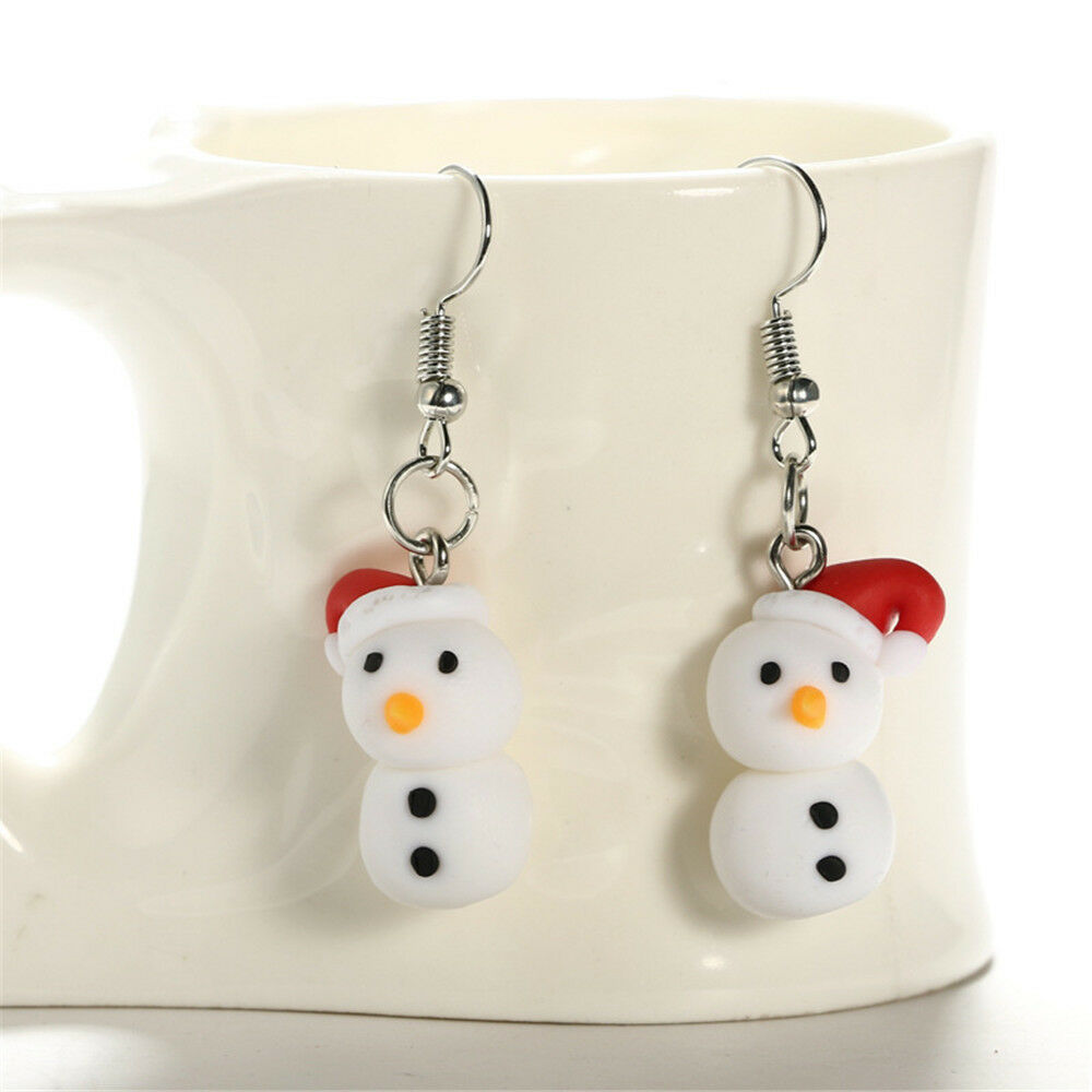 New Christmas Snowman Pendant Handmade Soft Pottery Earring Polymer Clay Jewelry