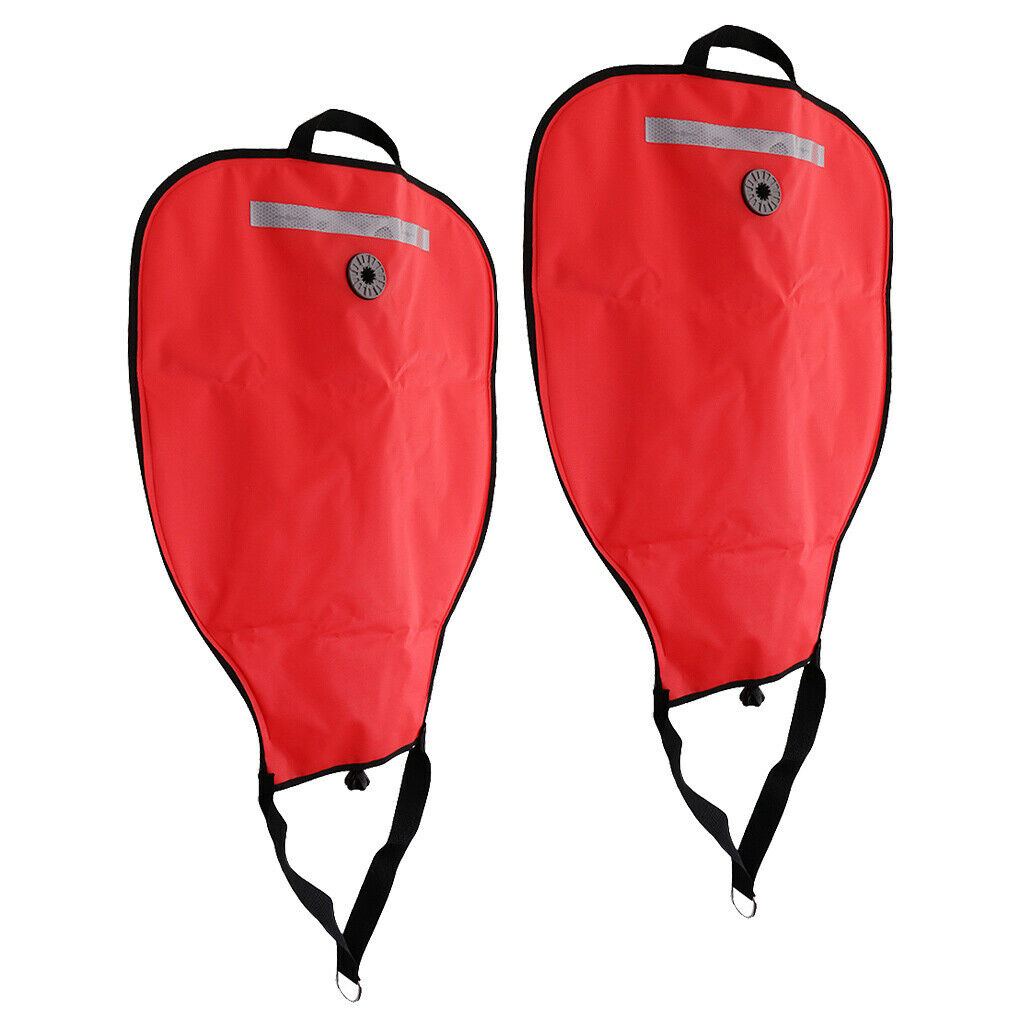 2 Red Tech Scuba Diving 50lbs Salvage Lift Bag & Dump Valve Diver Accessory