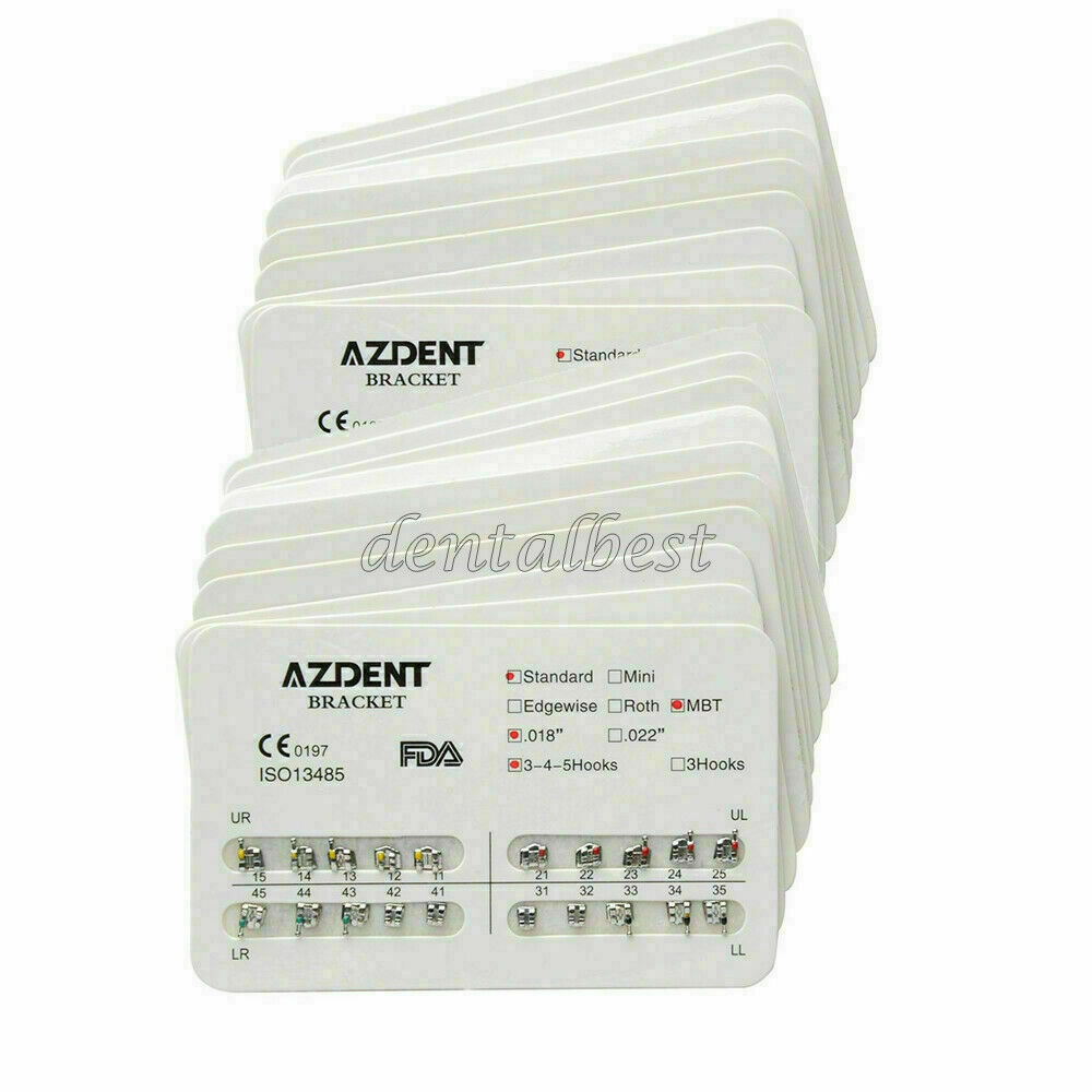 40 Packs Dental Bracket Braces Orthodontic Standard MBT 018 Hook 3-4-5 AZDENT