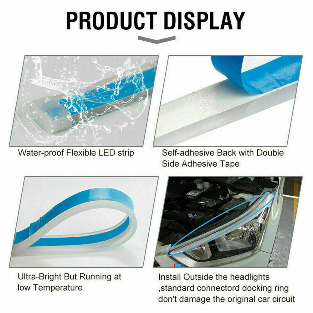2 x 60CM LED DRL Light Amber Sequential Flexible Turn Signal Strip For Headlight