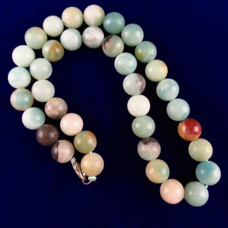 12mm Natural Amazonite Gem Round Beads Pendant Necklace 17.5 inch 96g A-502DP