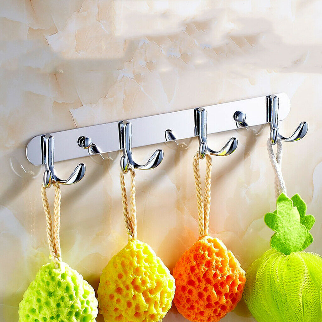 Chrome Double-deck 4 Hook Wall Hanger Coat Hat Towel Rack Bathroom Bedroom
