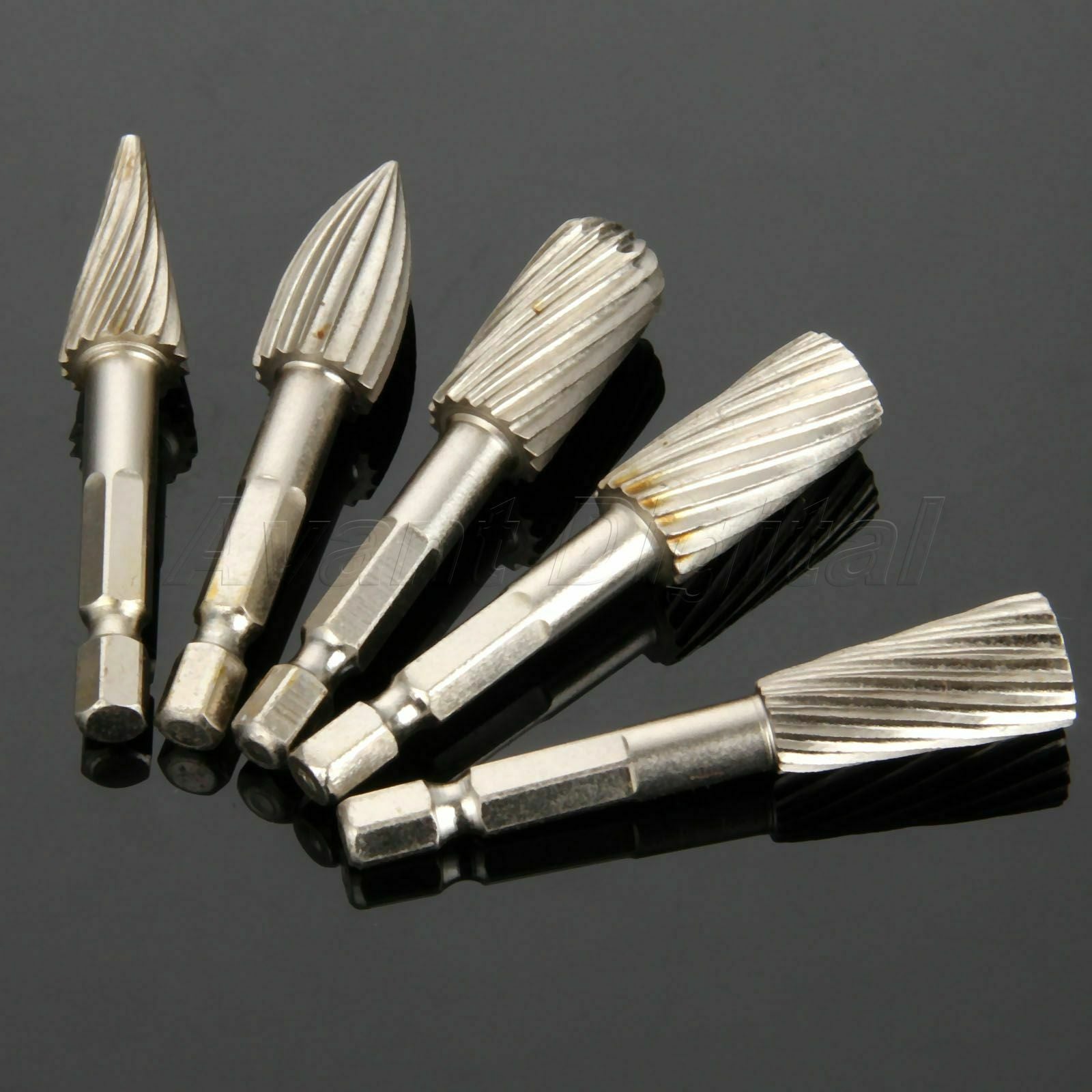 5pc 13mm Head Carbide Rotary Burr Tool Grinder Bit 6.35mm Shank Kit High Quality