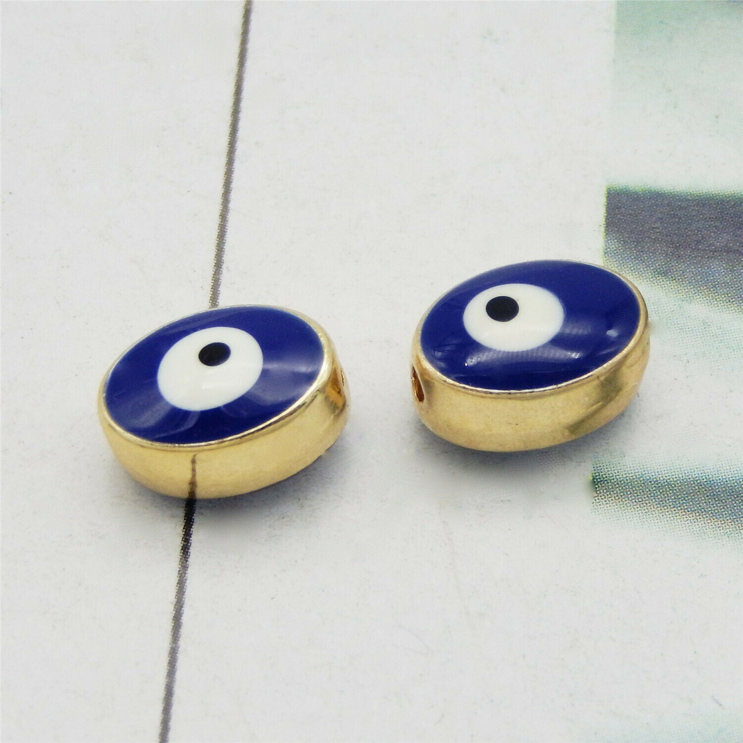 12 Evil Eye Enamel Spacer Bead Oval Loose Beads for Bracelet Necklace DIY 10*6mm