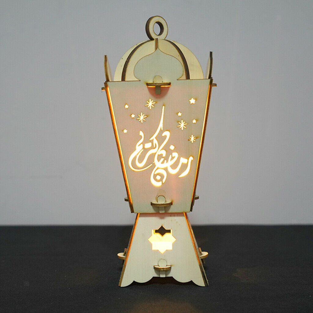 Eid Ramadan Mubarak LED Lights Wood Lantern Crafts Table Lamp Party Supplies