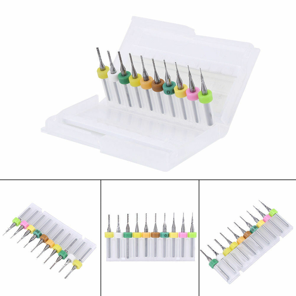 3.175mm Carbide End Mill Set 0.5-1.4mm PCB Cutter Shank  Engraving Bits 10pcs