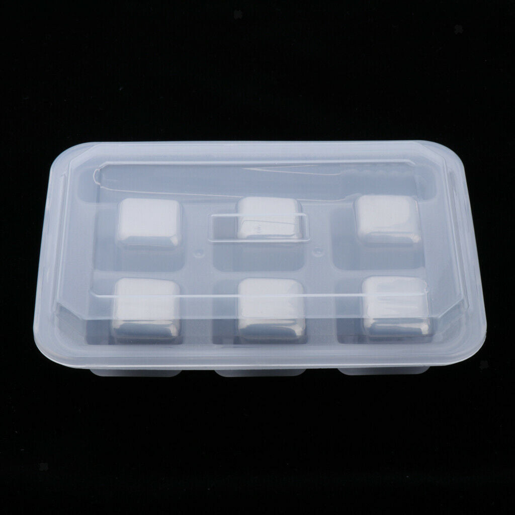 Stainless Steel Whisky Chilling Stones Bar Reusable Ice Cubes with Tong 6pcs