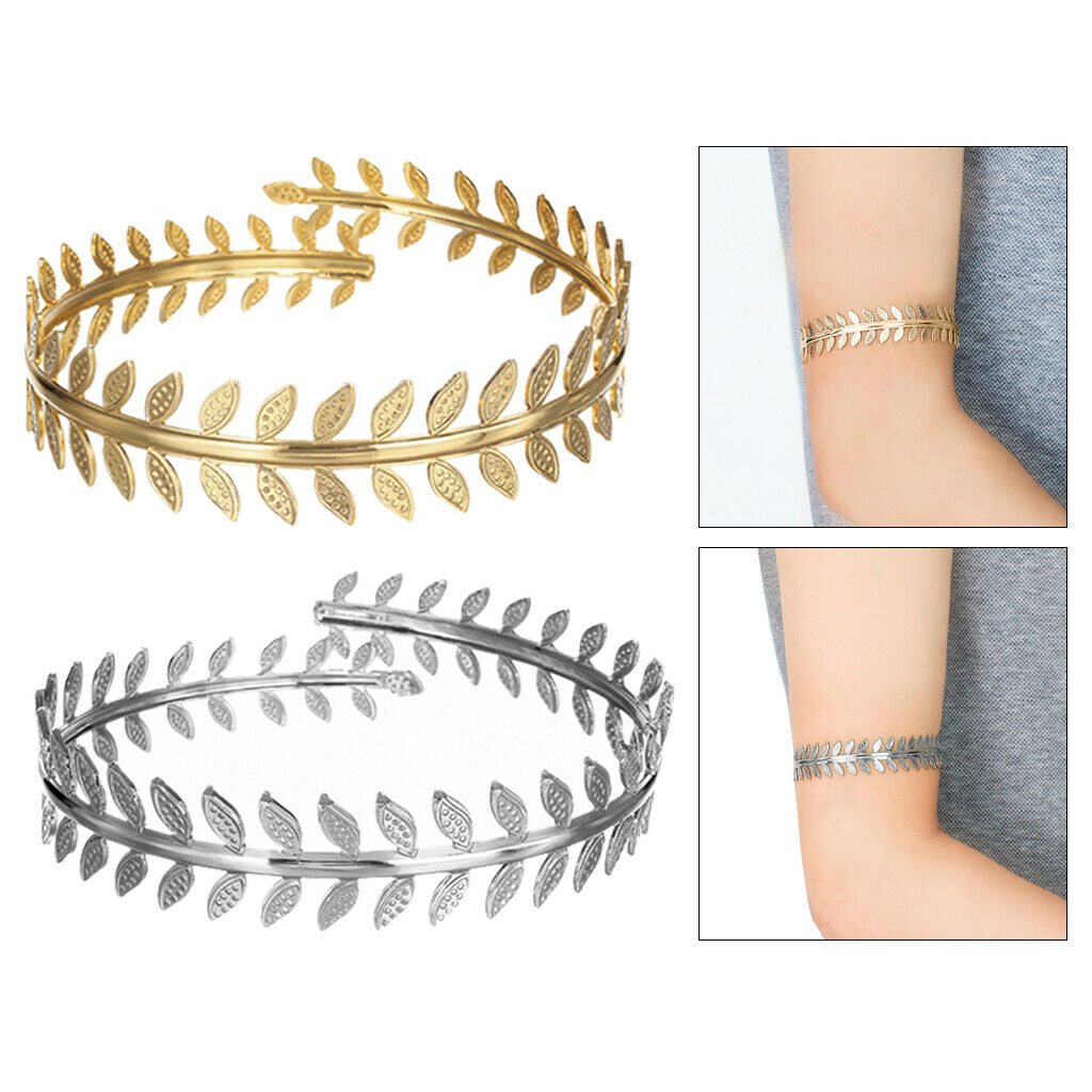 2 Pieces Laurel Leaf Upper Arm Band Bangle Bracelet Armband for Wedding Festival