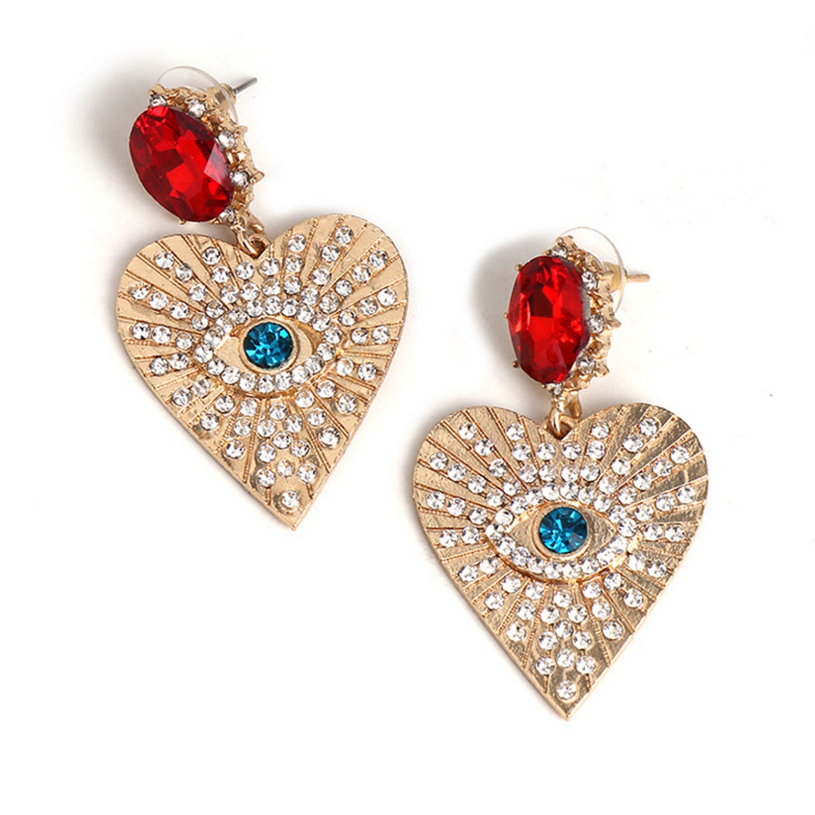 Fashion Women Crystal Rhinestone Big Heart Eyes Drop Dangle Statement Earrings
