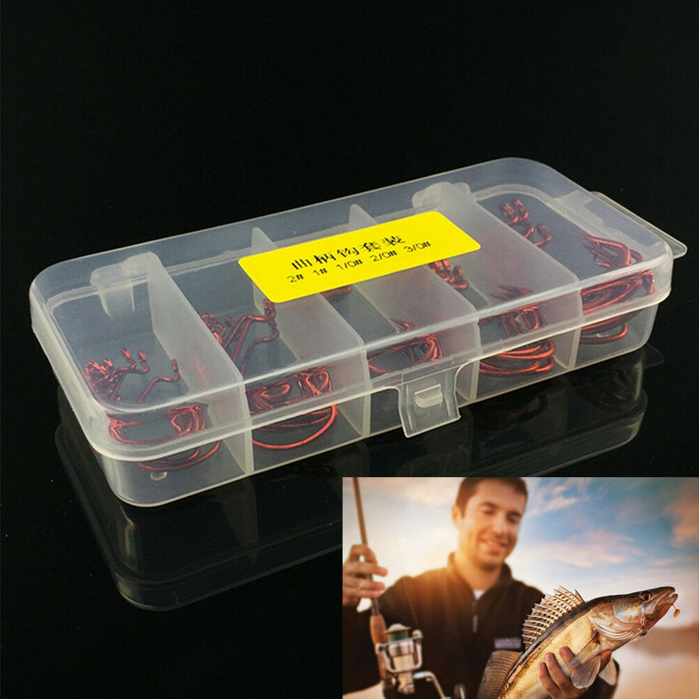 51 Pcs/Set Red Worm High Carbon Steel Fishing Hook For Texas Rig Soft Bait BDAU
