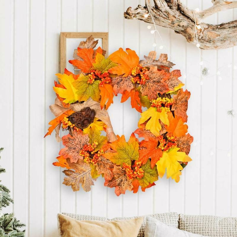 14 Inch Artificial Autumn Fall Wreath Harvest Thanksgiving Wreath for Front Door
