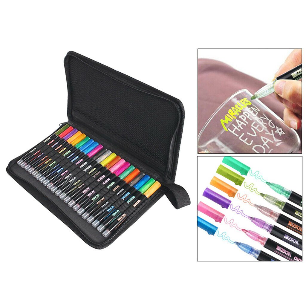 21 Colors Self-outline Metallic Markers, Double Line Pen Writing Drawing