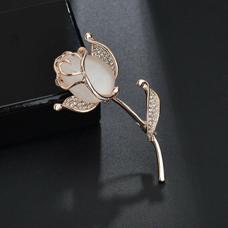 Rose Flower Brooches for Women Tulip Fashion Pin Elegant Rhinestone Broo.l8