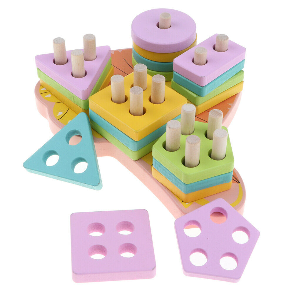 Wooden Shape Matching Building Blocks Kids Montessori Educational Toys - Cartoon