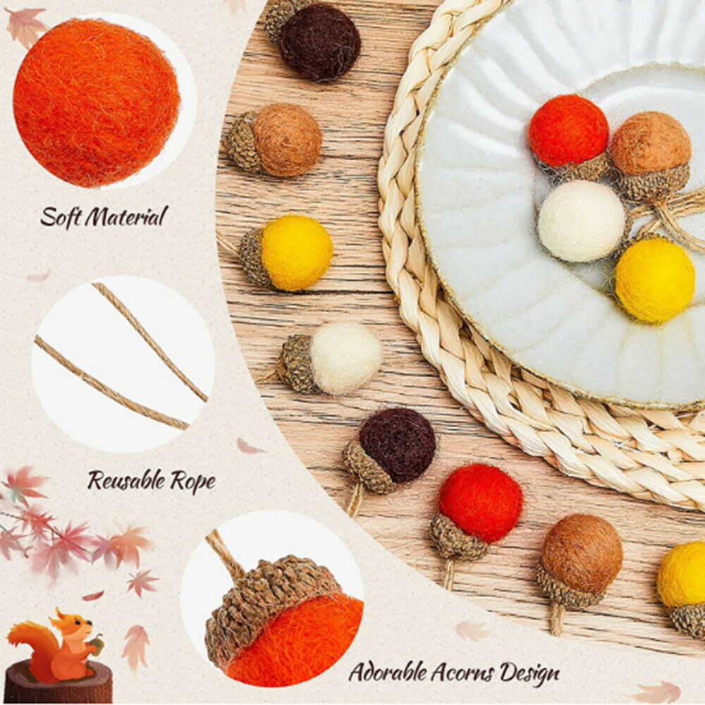 30pcs Felt Acorn Ornaments Hanging Decors Wool Felted Acorn Ball Pom With Rope