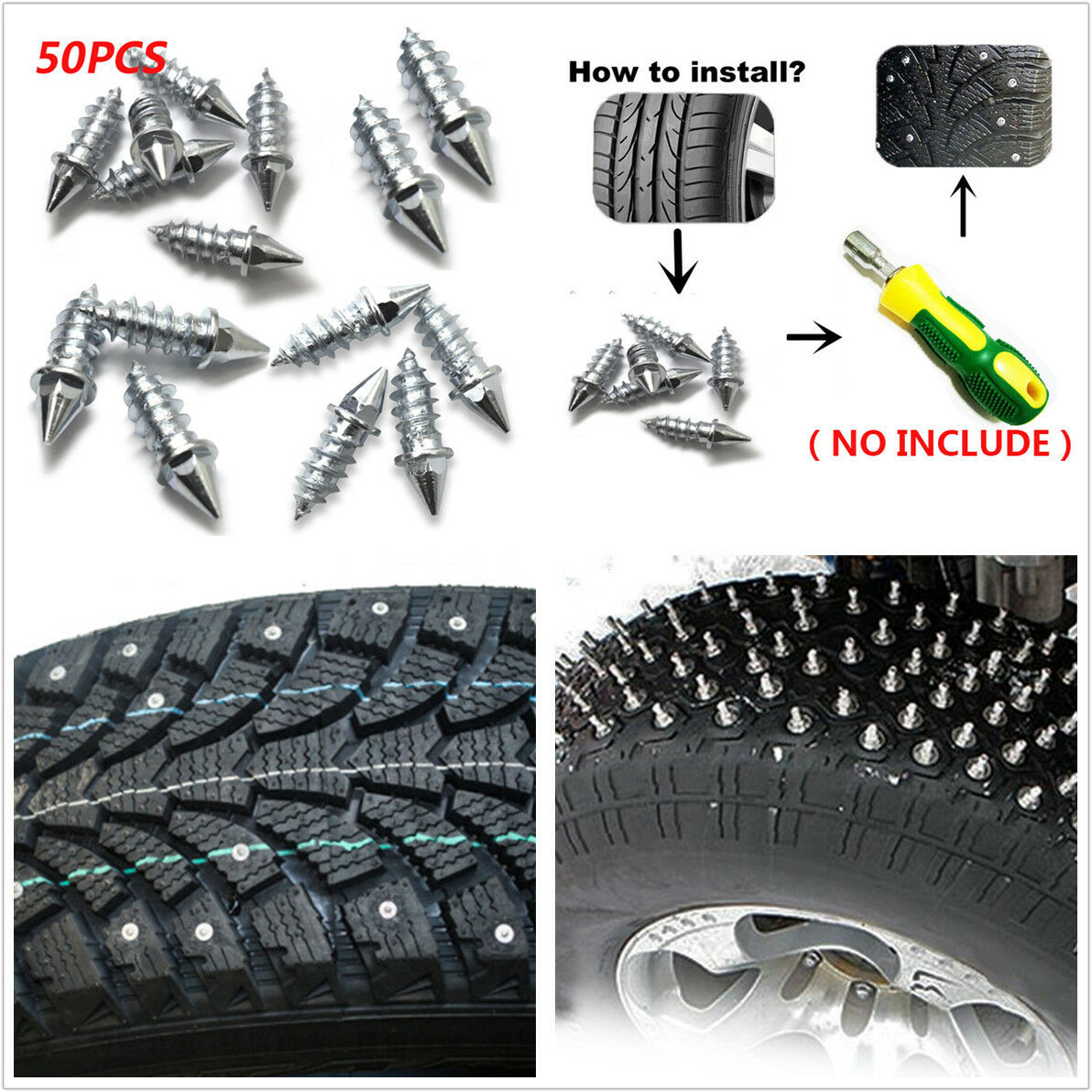50pc Winter Car Anti Slip Screw Stud Wheel Tire Snow Nail Spike Anti-Slip Screws