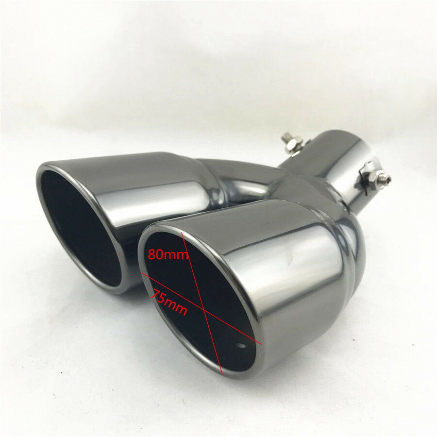 Clamp-on Stainless Round Curved Dual Exhaust Tip 2.5" Inlet Angled Muffler Pipe