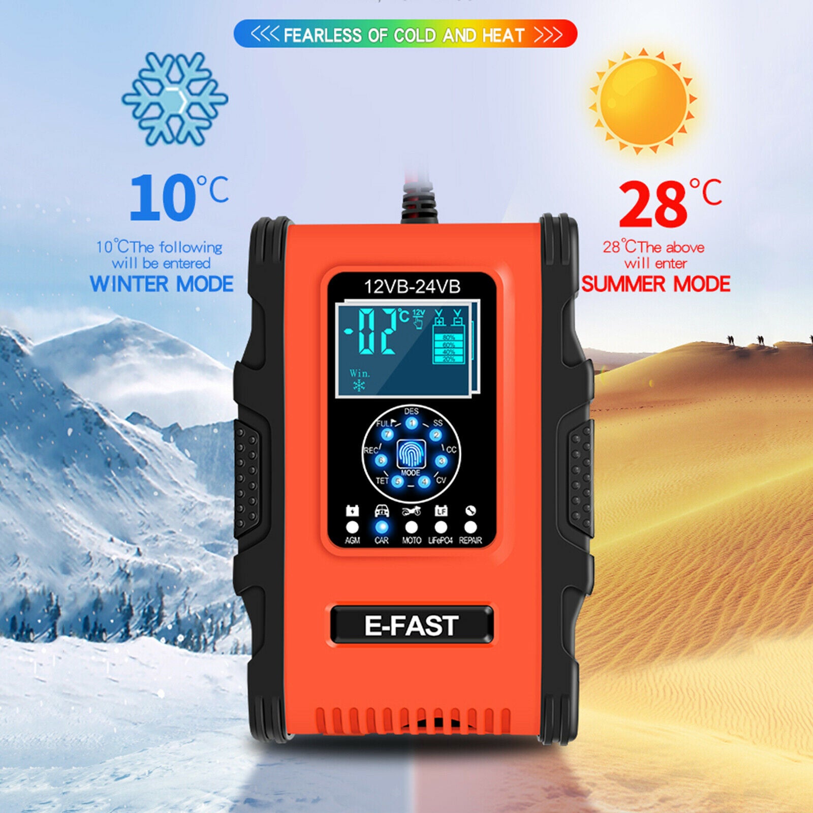Car Battery Charger 24V 6A Fast Emergency Automatic Charge Charging