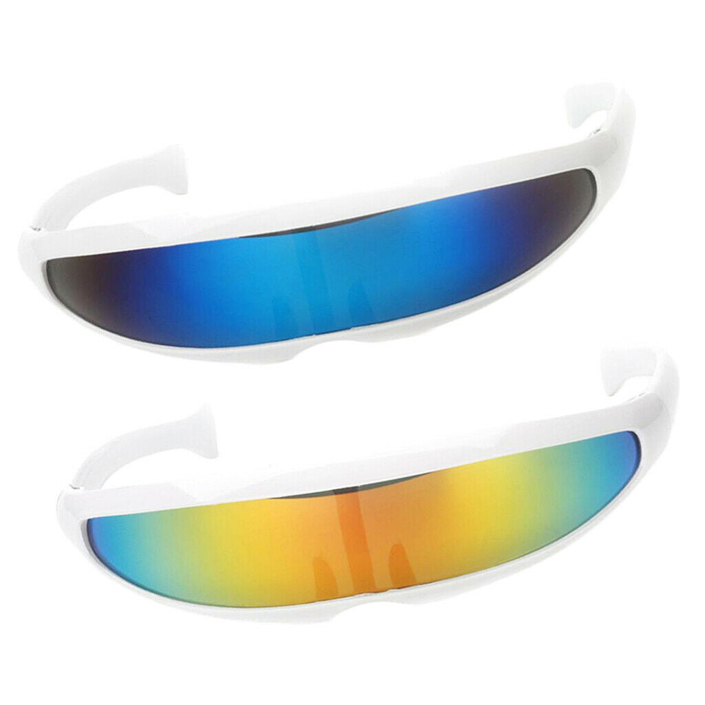 2pcs Yellow Blue UV Protect Alien Futuristic Eyeglasses Narrow Cyclops Color