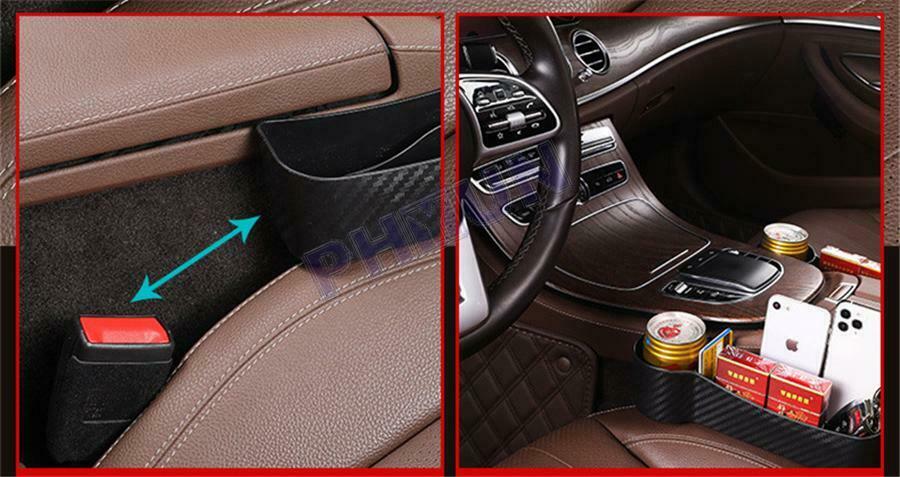 Carbon Fiber Look Car Left Seat Crevice Storage Box Organizer Pocket Cup Holder