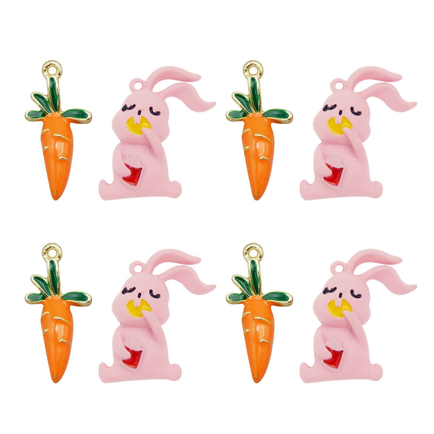 8PCS Enamel Colorful Alloy Rabbit and Carrots Pendant Charms DIY Making Findings