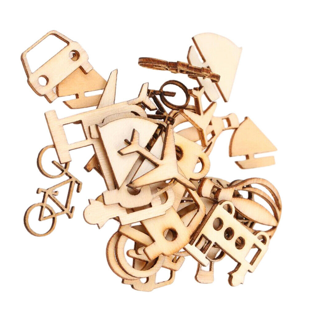 24pcs Cut MDF Wood Vehicle Slices Wood Craft DIY Scrapbooking Embellishment