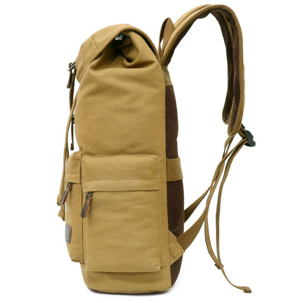 Mens Casual Canvas Backpack Travel School Bag Large Capacity Rucksack Khaki
