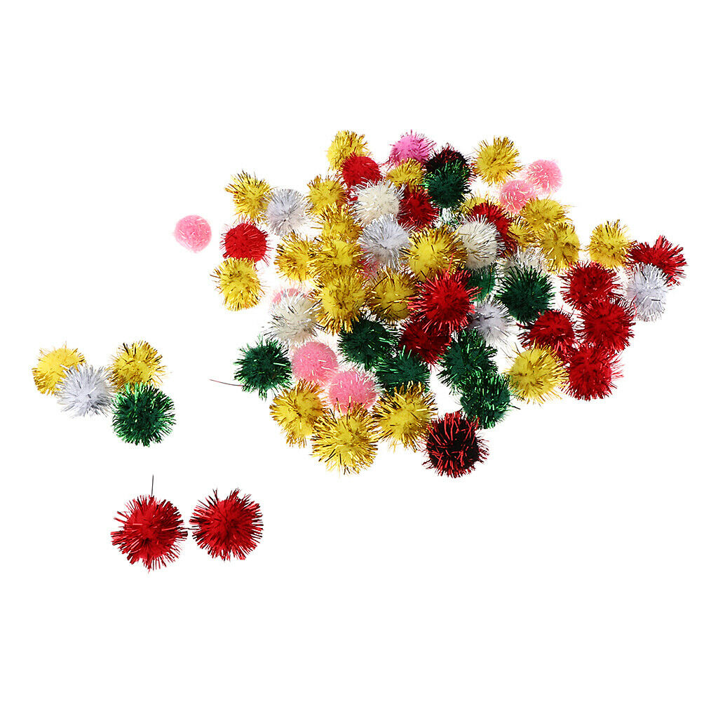 Arts Craft Pom Poms Glitter Sparkle Ball 2.5cm W Glitter Tinsel 70 Pack