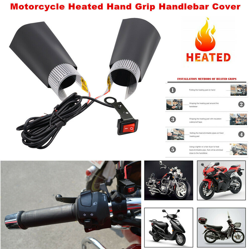 Upgrade 12V Motorcycle Scooter Heated Hand Grips Pad Handlebar Heater Warm Cover