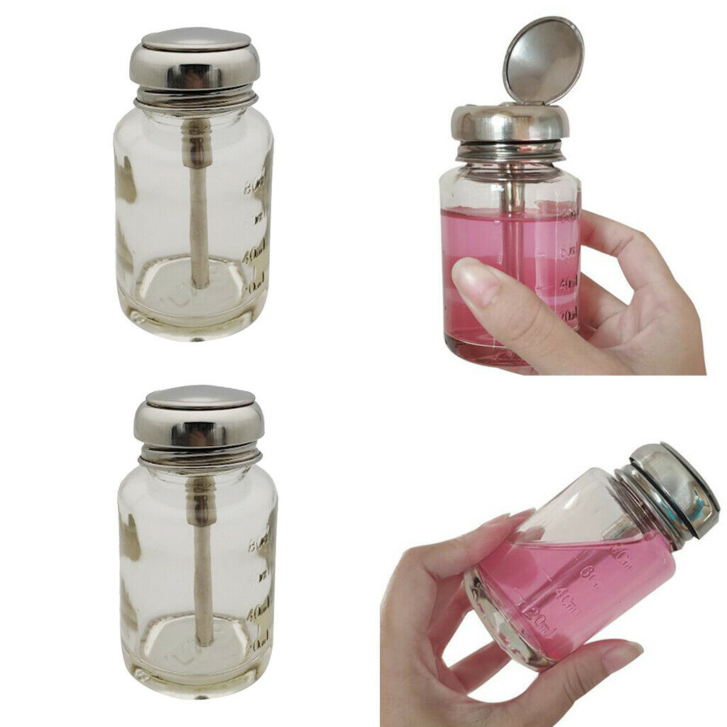 2pcs 80ml Empty Push Down Press Bottles Alcohol Acetone Dispenser Vials