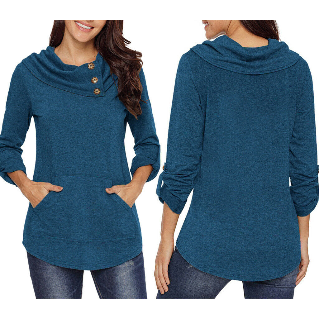Women Plus Size Long Sleeve Hoodie Oversized Sweatshirt Casual Baggy S Blue
