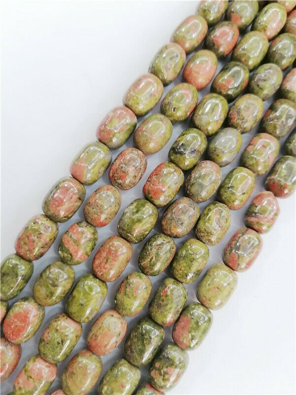 1 Strand 14x10mm Natural Unakite  Jasper Barrel Spacer Loose Beads 15.5" HH8859