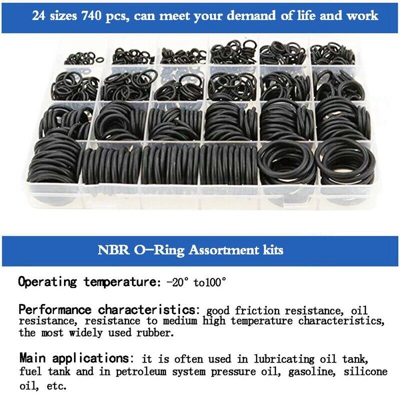 740Pcs Rubber O- Kit 24 Sizes Seals for Garages, Ordinary Plumbers Y9L7