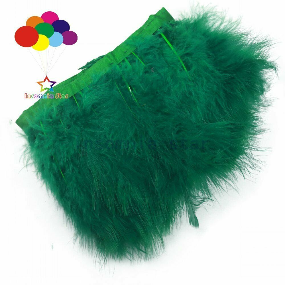 2M Dusty green Turkey Feather Fringe Trims Fluffy Turkey Ribbon Decoration 6-7in