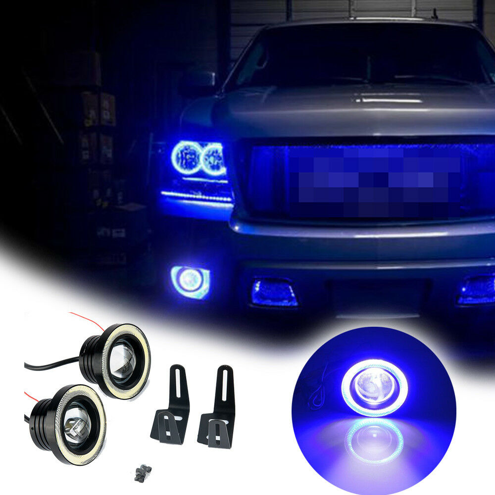 Pair 3.0" LED Fog Lights Projector With COB Blue Angel Eye Halo Rings High Power