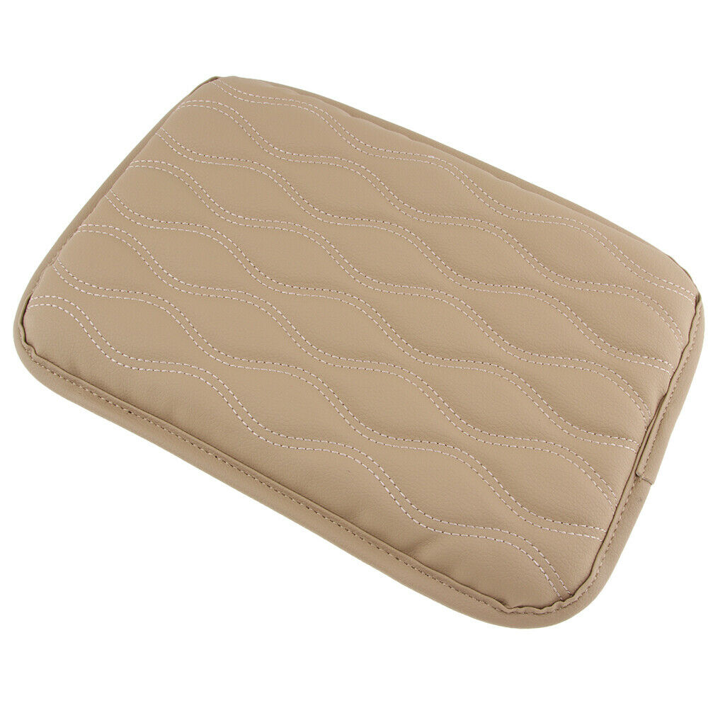 2x Car Armrest PU Leather Pad Cover Center Console Cushion Pad Brown+Beige
