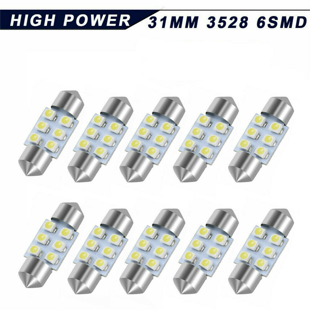 10pcs 31MM Festoon LED White Dome Map License Interior Light Bulb DE3175 6000K