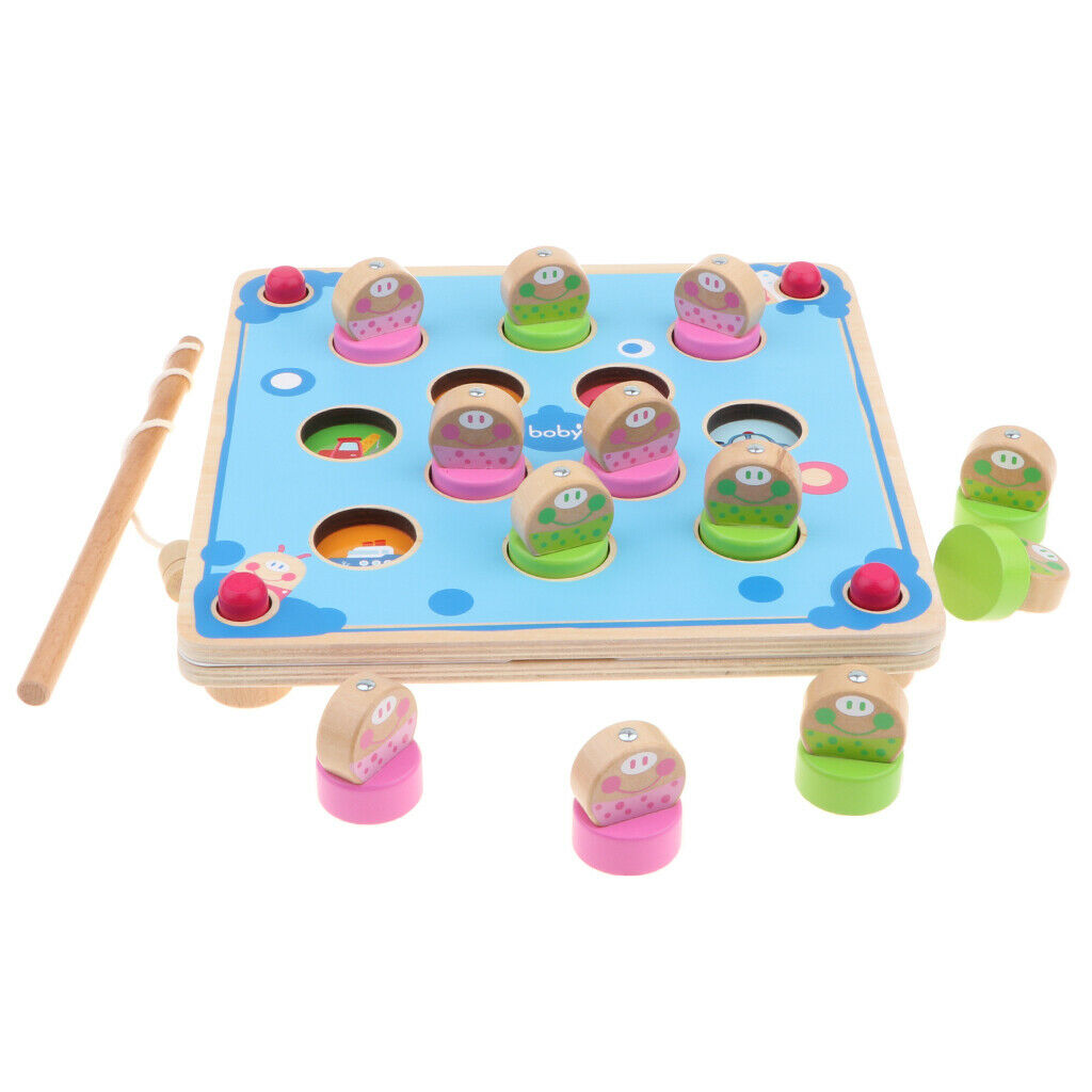 Children Developmental Wooden Fishing Game Fishing Rod Playset Kids Memory