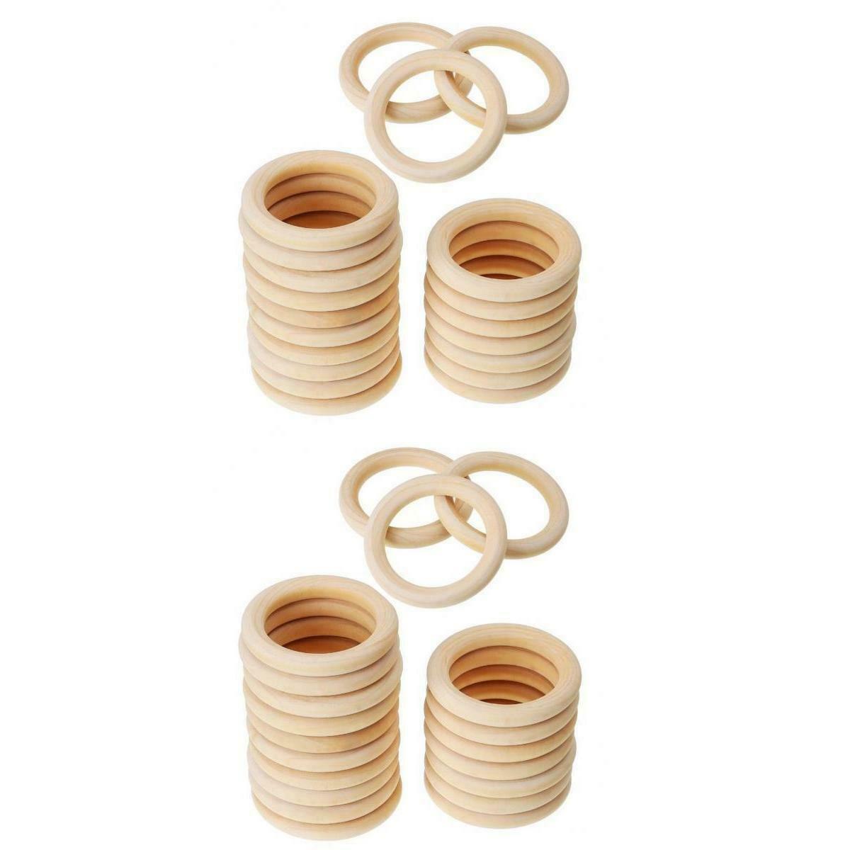 20x Smooth 65mm + 20x 50mm Natural Solid Wood Wooden Rings for Baby Teethers