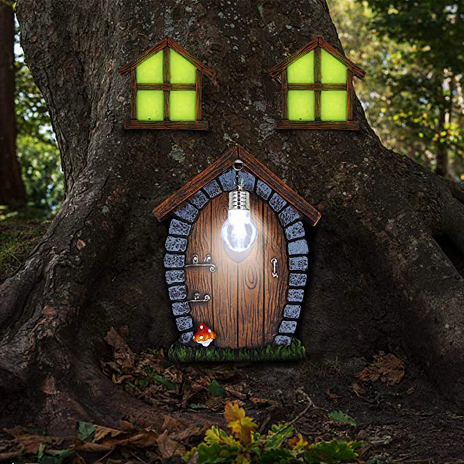 Fairy Gnome Home Door 6.7 Inches Tall Windows Set Yard Art Decor Ornament