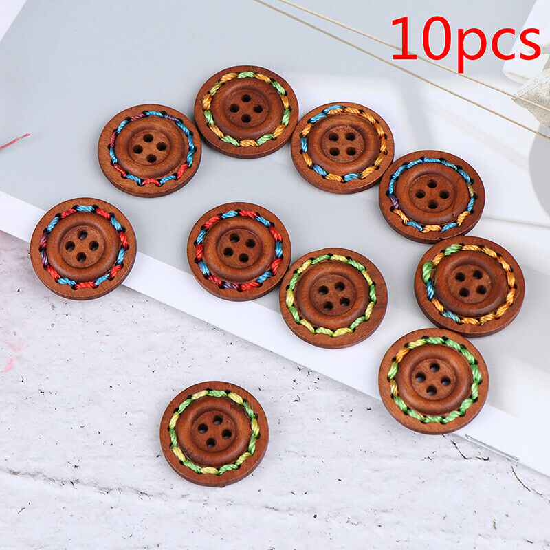 10* Wooden Buttons Natural Sewing Buttons Craft Clothes Decor clothing Cr.l8