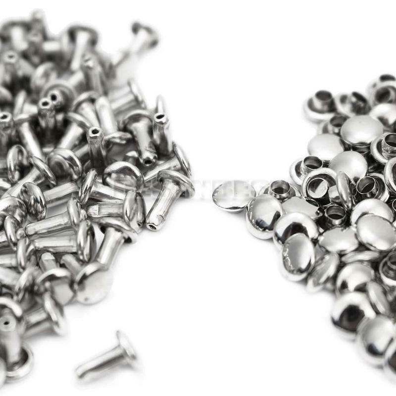 6x6mm Double Cap Rivet Tubular Metal Leather Craft Repairs Studs 100pcs