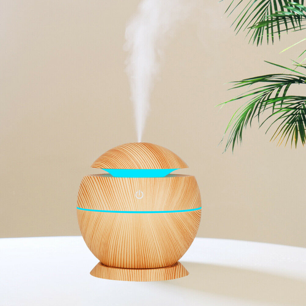 130ml USB Electric Air Humidifier Wood Grain 7 Color LED Lights Diffuser @