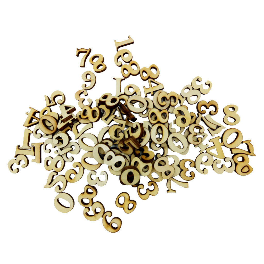 100x Unfinished Wood Arabic 0-9 Numbers Scrapbooking Embellishments