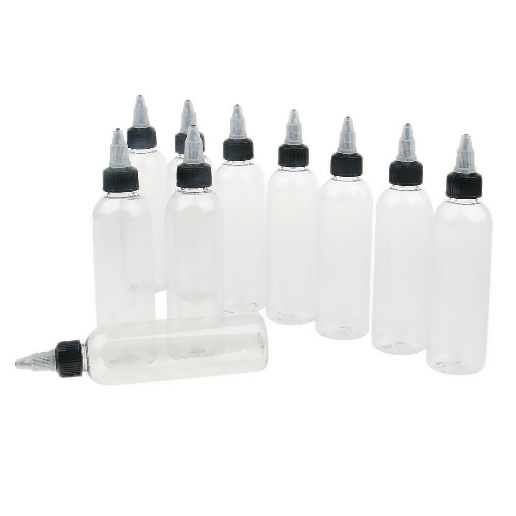 10 Pcs Empty Plastic Bottles with Black Twist Top Nozzle Dropper Caps 120ml