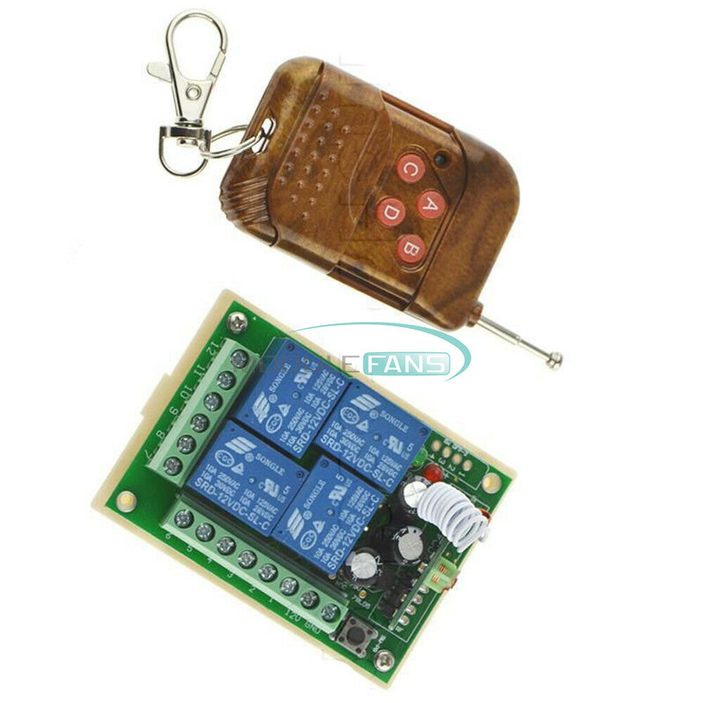 DC12V 4-Channel 10A Relay Wireless RF Remote Control Switch Transmitter Receiver