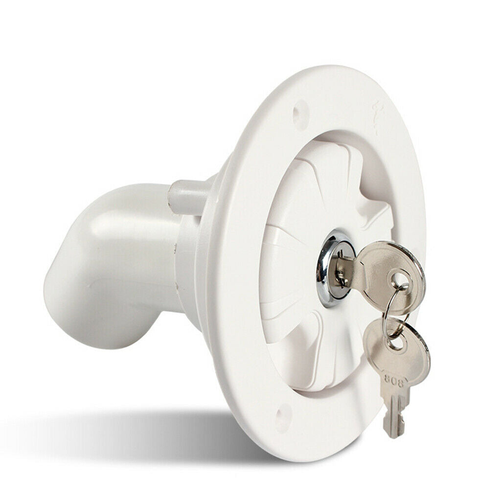 White Plastic Gravity Water Inlet Hatch Lock Locking w/2 keys Leak Proof