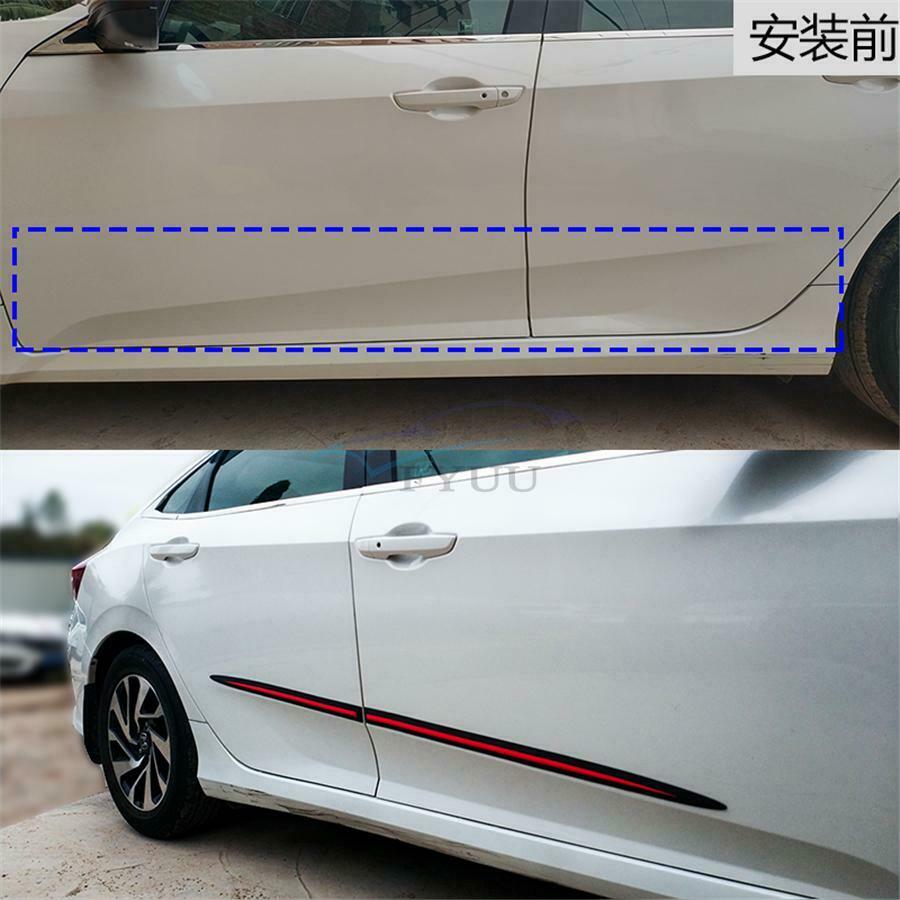 4 Pieces 75cm& 60cm Black& Red Car Body Side Skirt Line Decoration Strips Cover
