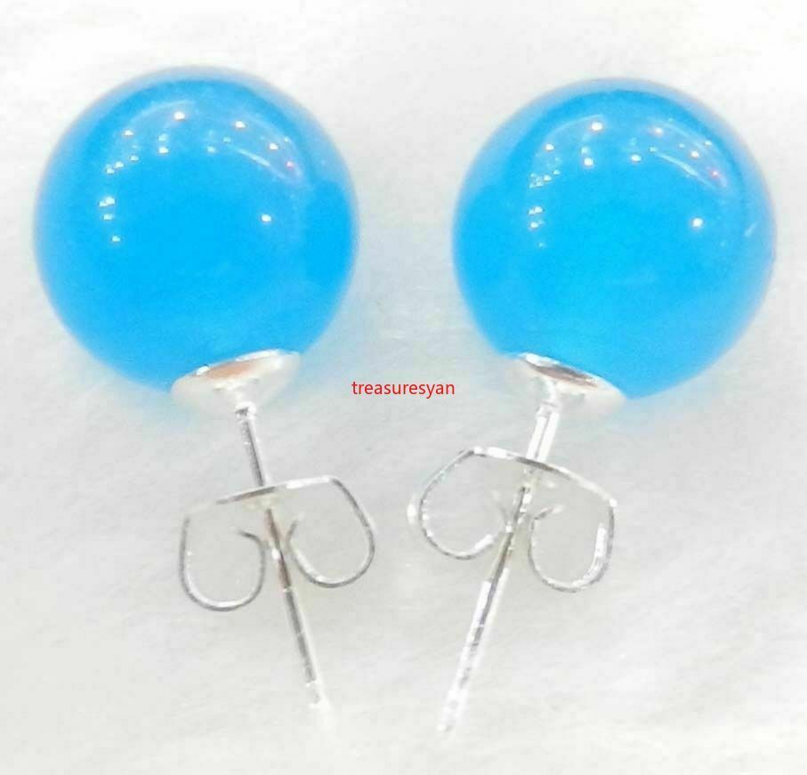 New 10mm Jewelry Natural sea blue & Stud Earrings AA++