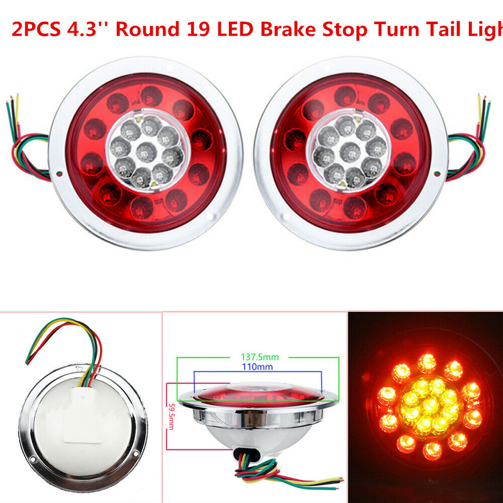 2x 4.3'' Round 19LED Truck Trailer Lorry Brake Stop Turn Tail Light Chrome Ring
